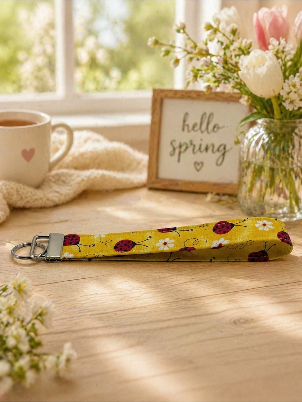 Ladybug Yellow Fabric Keychain Wristlet